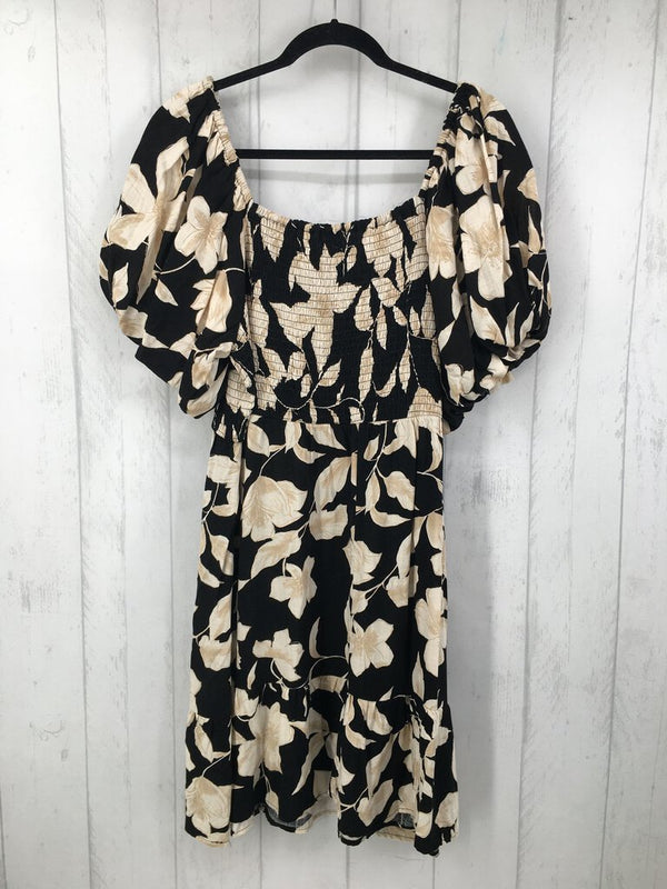 1X Smocked flo print s/s dress