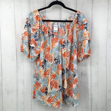 2X Flo print tassel tie s/s top