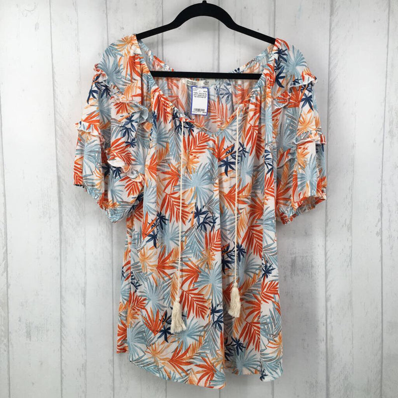 2X Flo print tassel tie s/s top