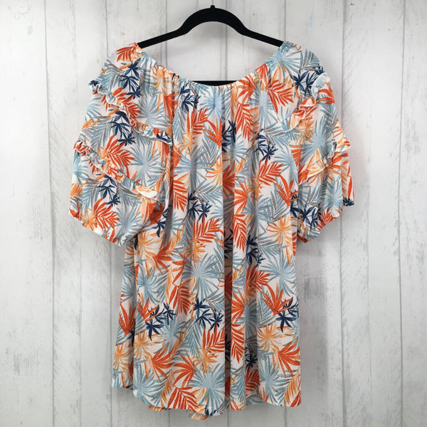 2X Flo print tassel tie s/s top