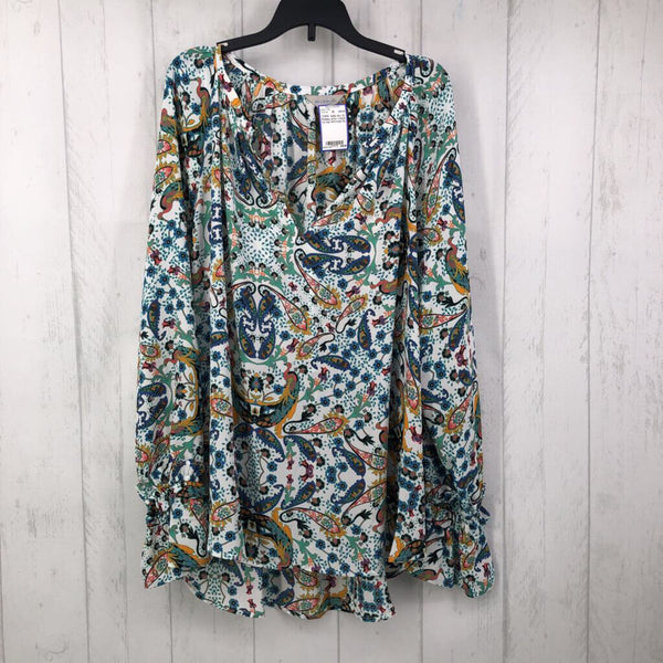 XL Paisley print v-neck l/s top