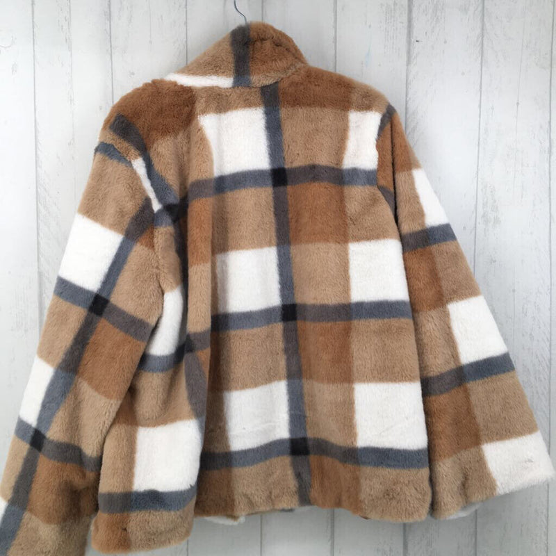 2X Faux fur plaid jacket