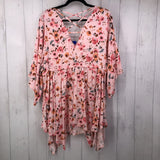 2X Flo print tied elbow slv top