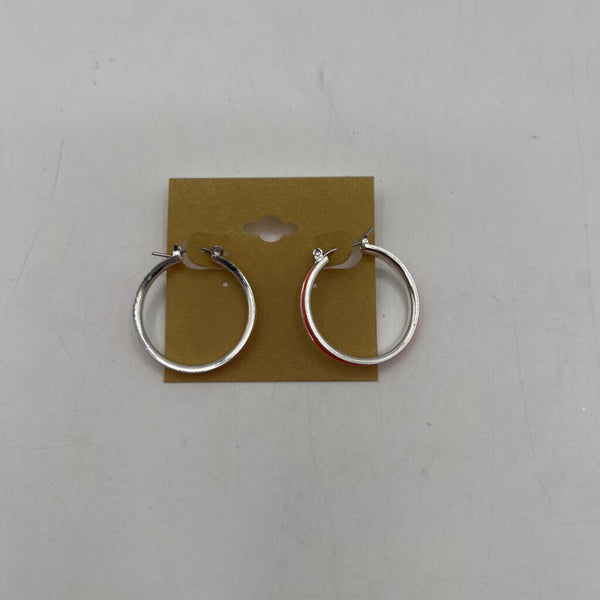 Orange & silvertone hoop earrings