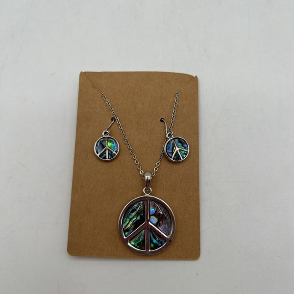 Peace sign earrings & 17" necklace set