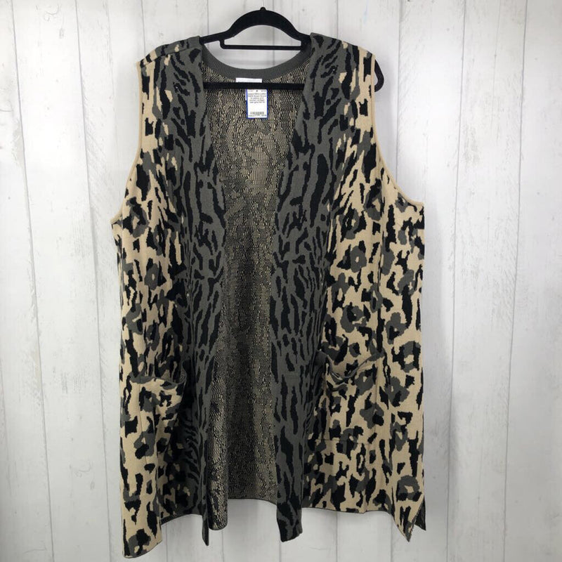 3x animal print pocket cardigan vest