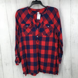 L Plaid half-button down l/s top