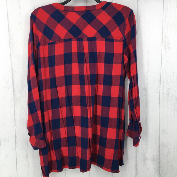 L Plaid half-button down l/s top