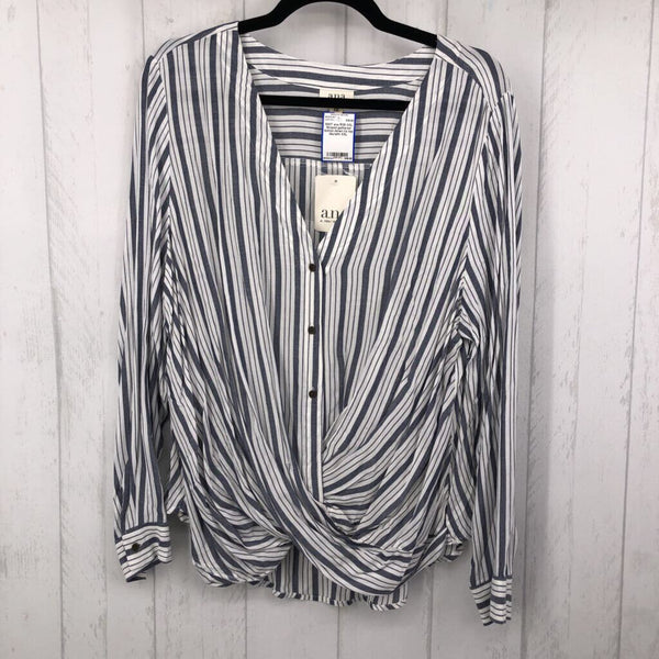 R35 XXL Striped gathered button down l/s top