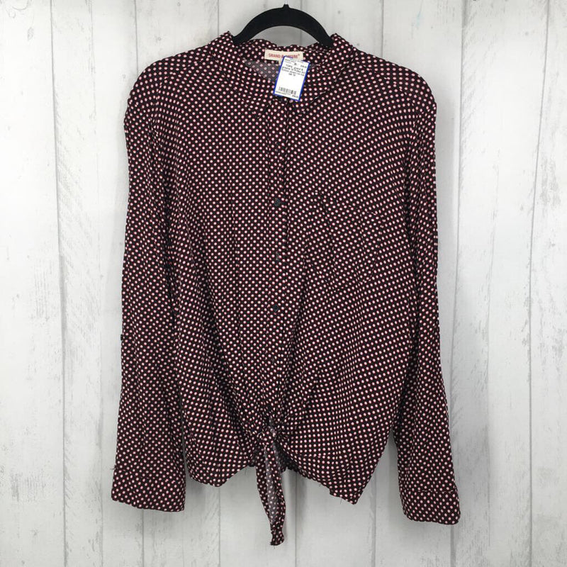 1X Polka dot button down l/s top