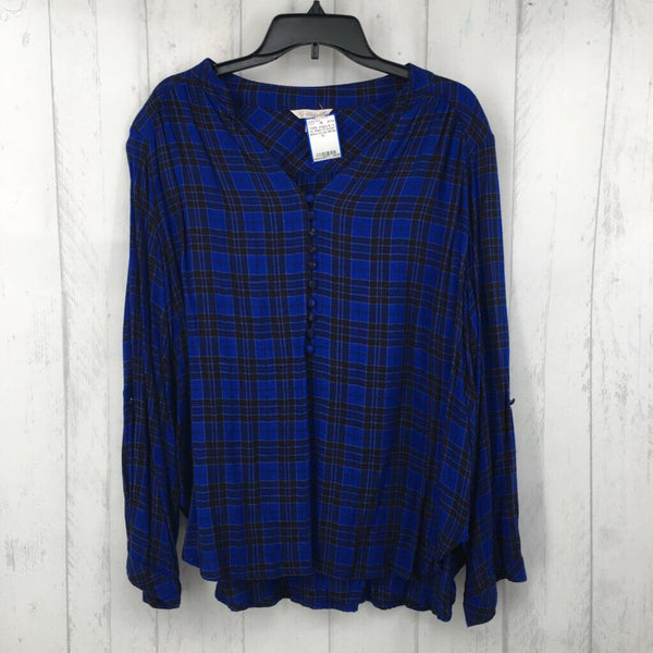 XL Plaid 1/2 button down l/s top