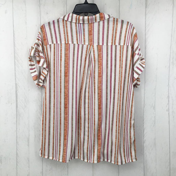 L Striped button down s/s top