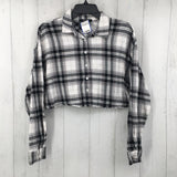 M Plaid button down l/s crop