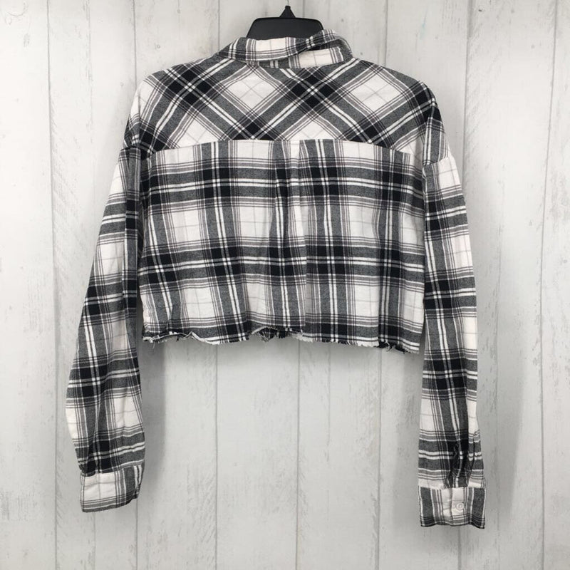 M Plaid button down l/s crop