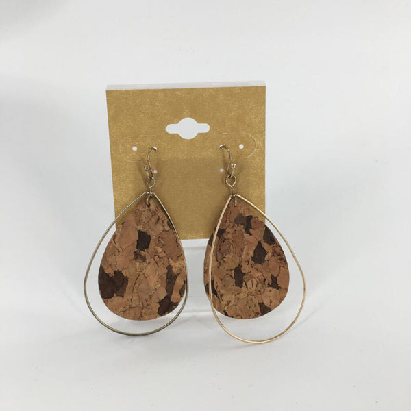 Cork teardrop hoop earrings