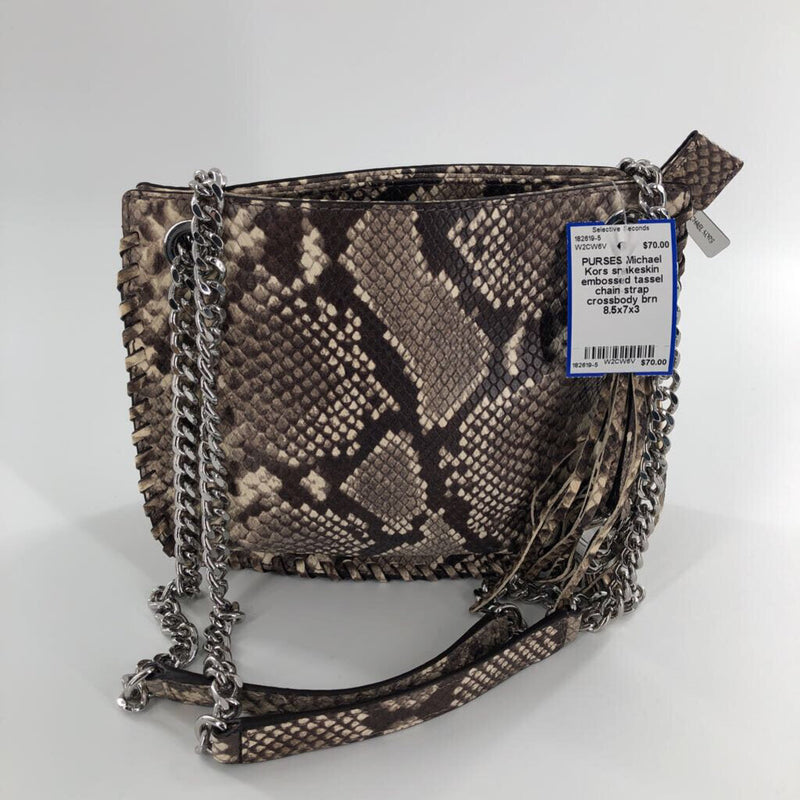 snakeskin embossed tassel chain strap crossbody