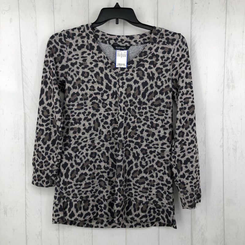 S V-neck animal print 3/4 slv top