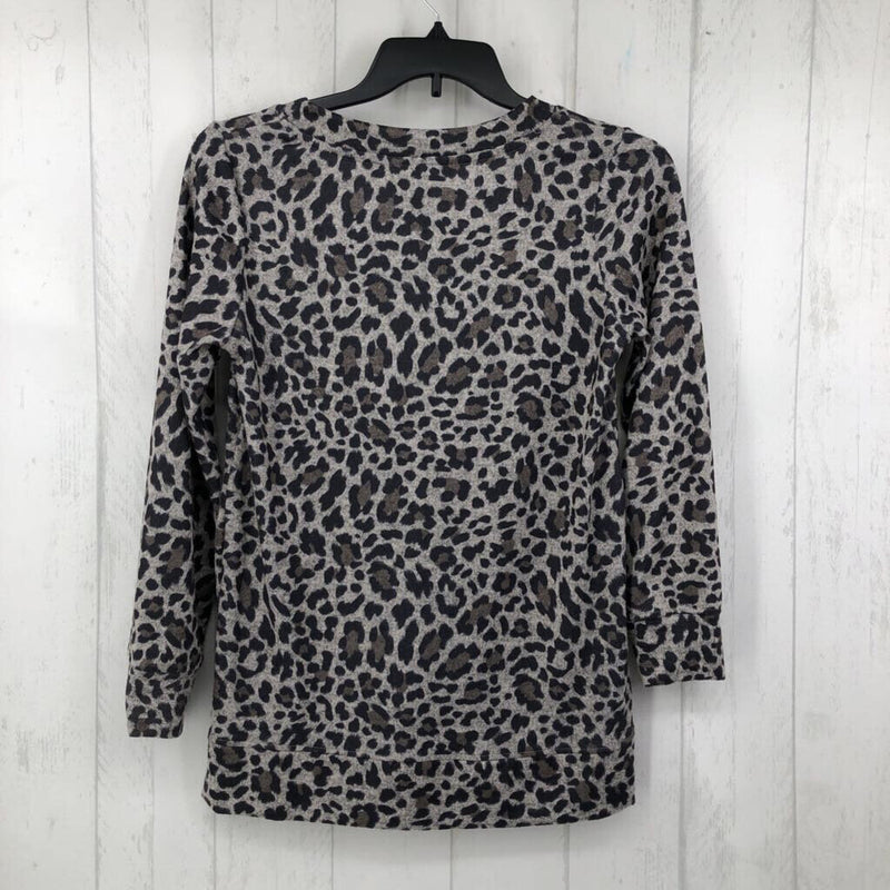 S V-neck animal print 3/4 slv top