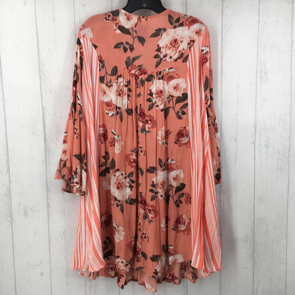 L Lace trim flo print dress