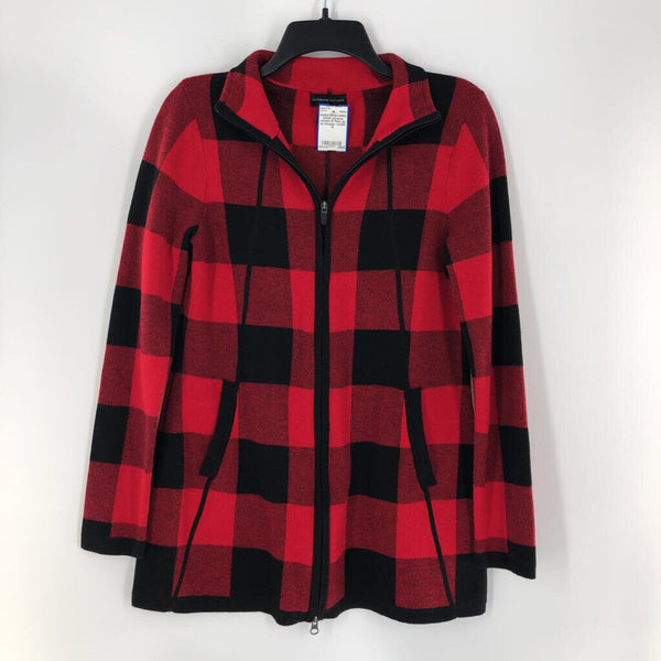 M Plaid zip-up sweater