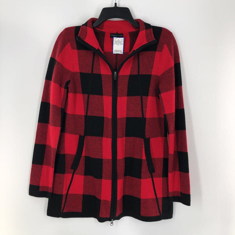 M Plaid zip-up sweater