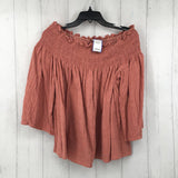 L Smocked 3/4 slv top