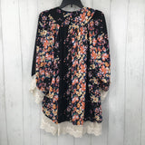 M/L Flo print lace trim kimono