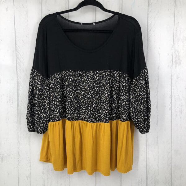 1XL Colorblock tiered 3/4 slv top