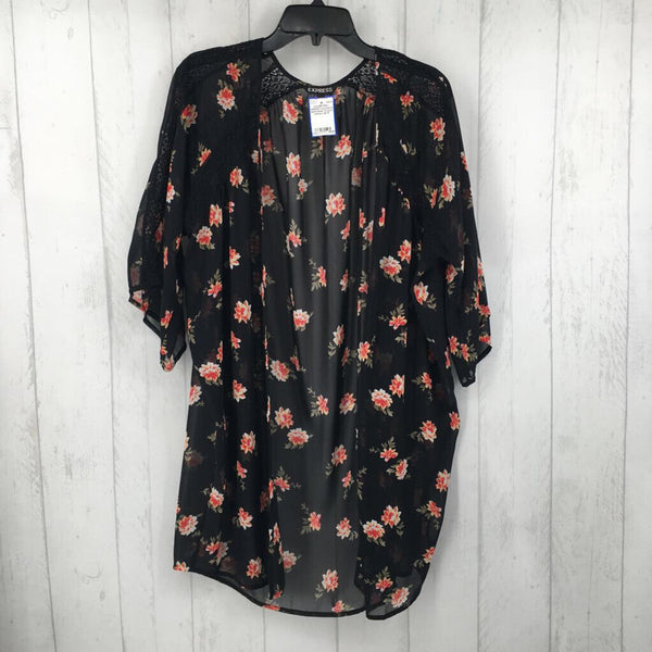 M Semi-sheer flo print kimono