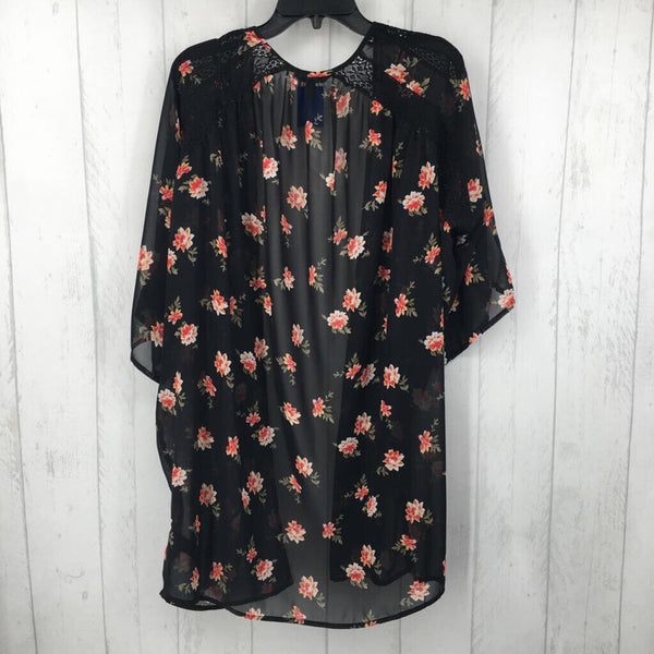 M Semi-sheer flo print kimono