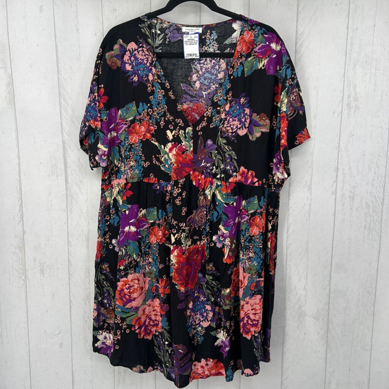 1X Flo print v-neck dress s/s