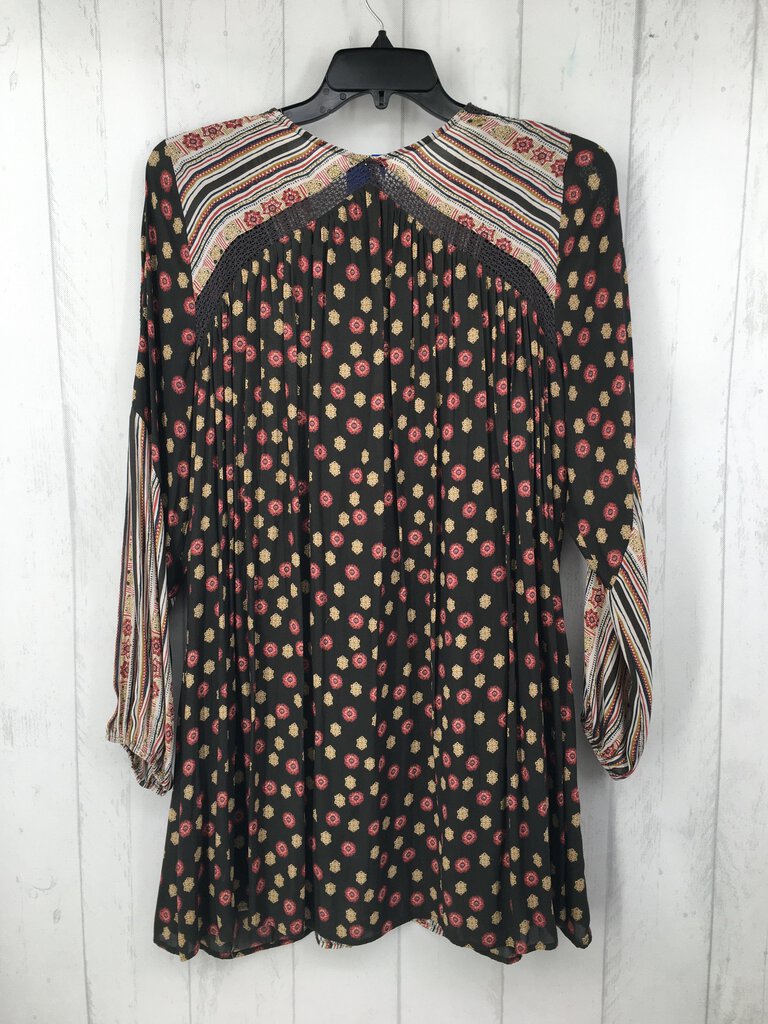 L Printed tie up l/s dress