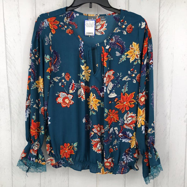 S Flo print ruffle l/s top