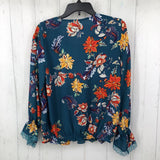 S Flo print ruffle l/s top