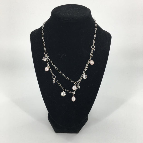 9" Pearl & flower charm necklace