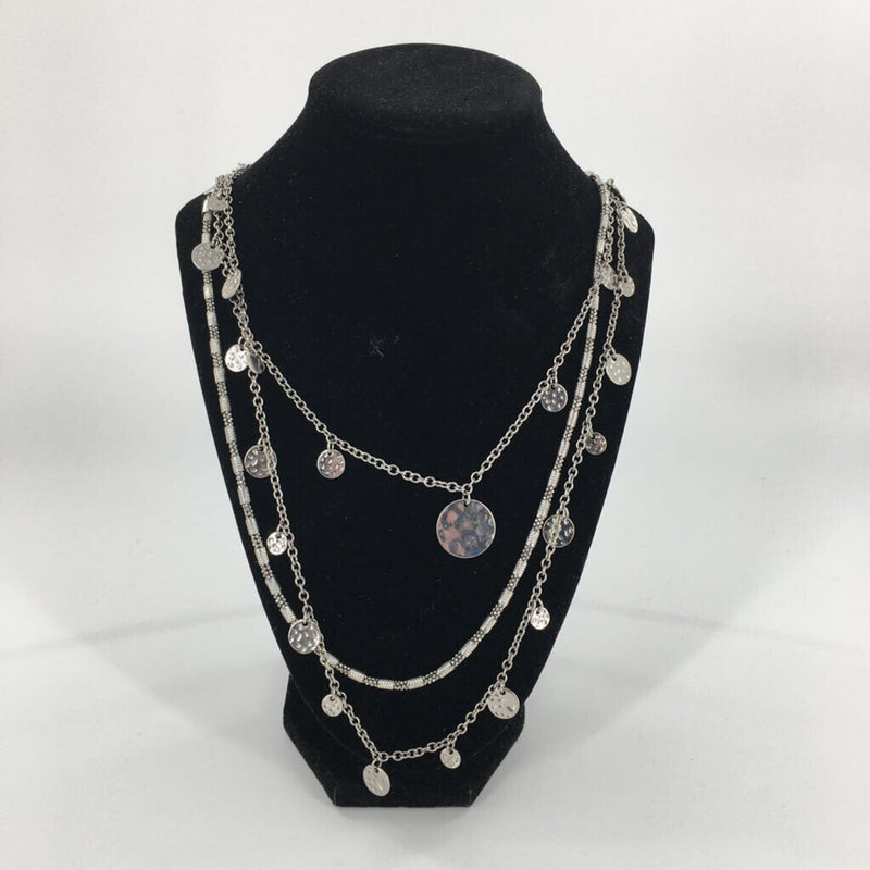 19" Triple strand hammered metal disc necklace