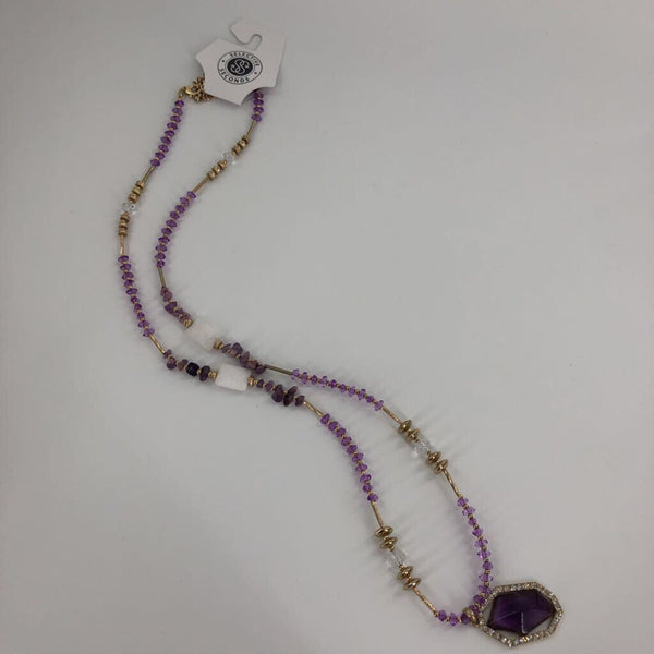 20" Purple beaded stone pendant necklace