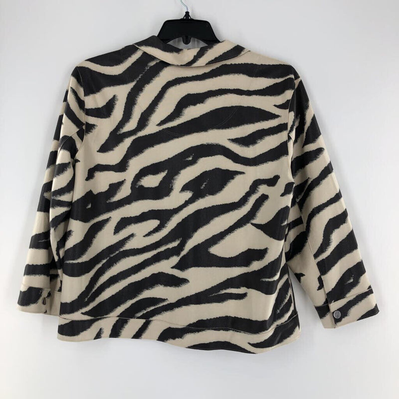 L Zebra print button down jacket