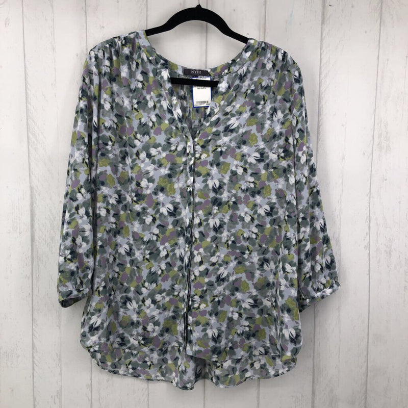 L Flo print button down l/s top