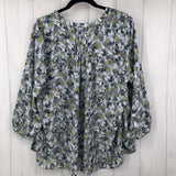 L Flo print button down l/s top