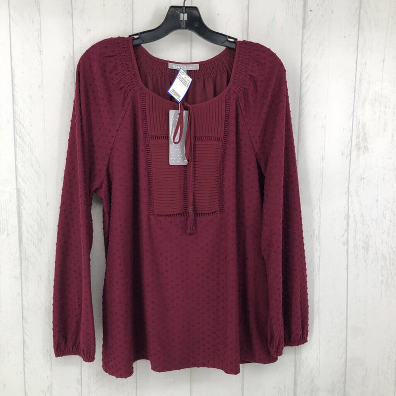 XL Textured tassel tie l/s top