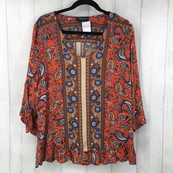 1x ruffled v-neck printed 3/4 slv top