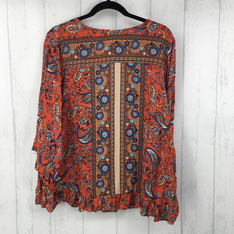 1x ruffled v-neck printed 3/4 slv top