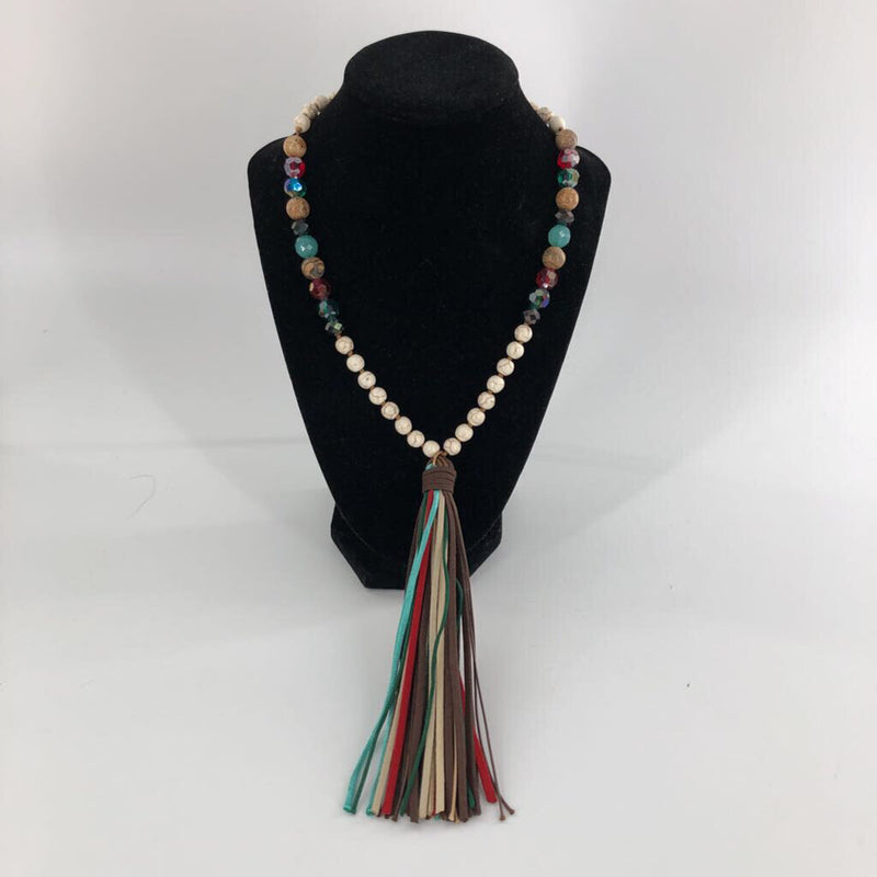 Beaded multicolor tassel necklace