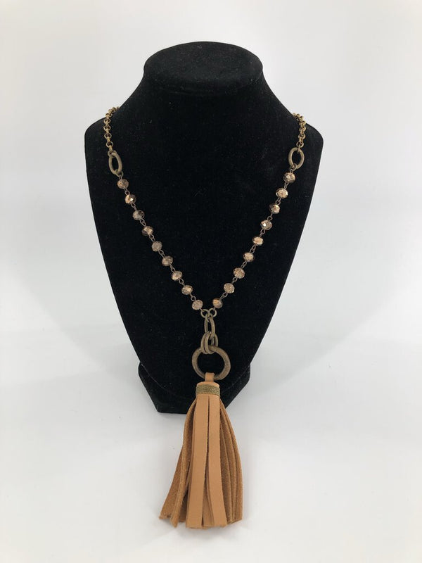 Beaded faux leather tassel necklace