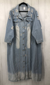 4X Distressed long denim jacket