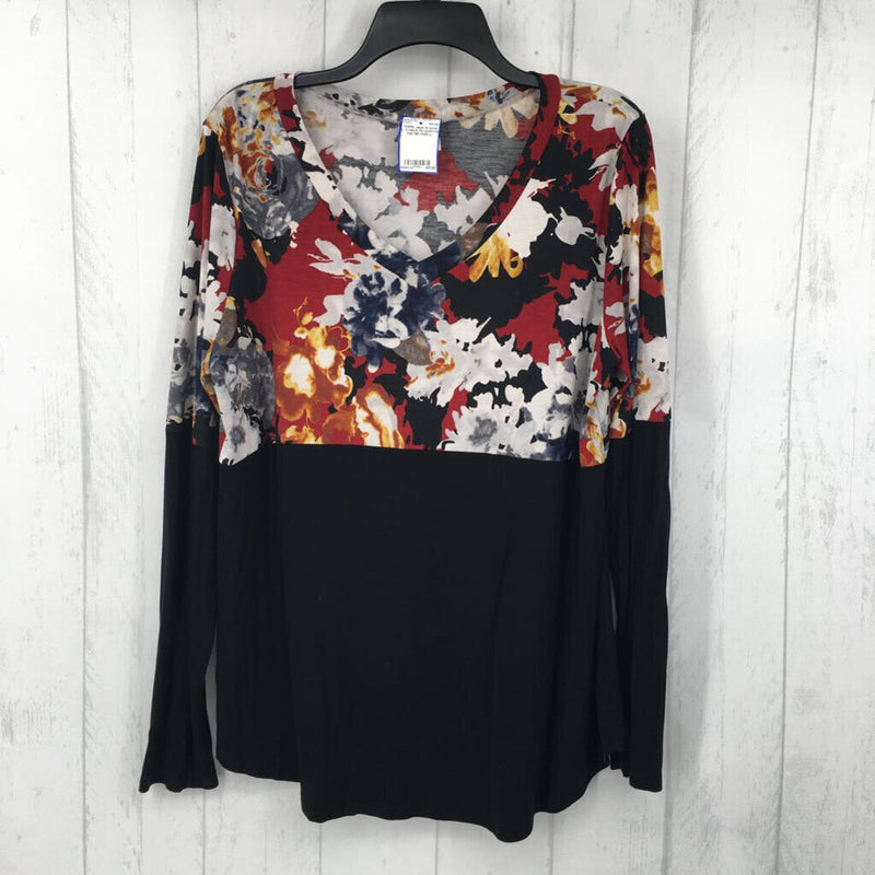 L V-neck flo print l/s top