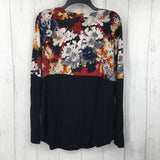 L V-neck flo print l/s top