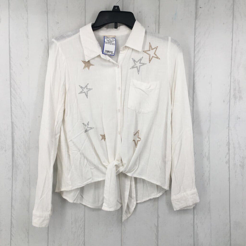 S Embroidered button down l/s top