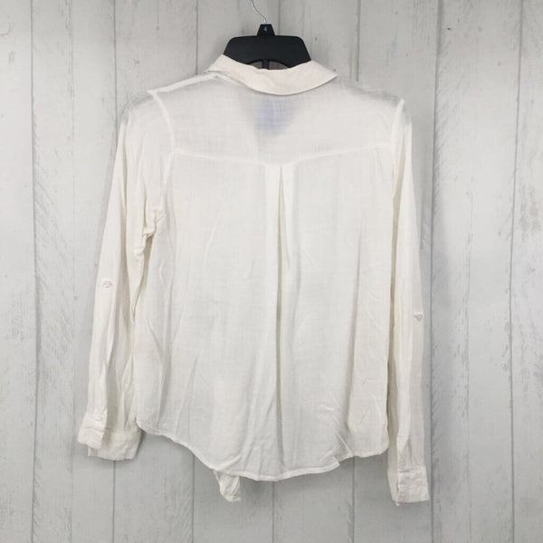 S Embroidered button down l/s top